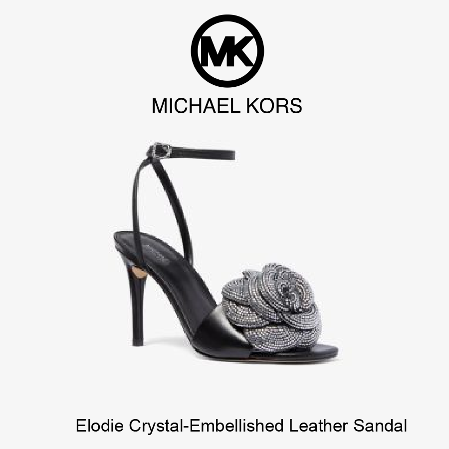 MICHAEL KORS Shoes Feb-13- 2025-01 Elodie Crystal-Embellished Leather Platform Sandal - Image 1